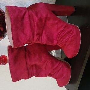 Red suede booties